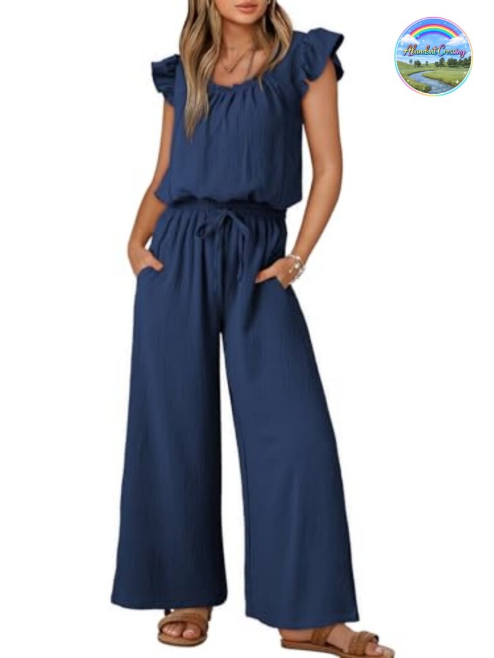 Dokotoo Women's Puff Sleeve Jumpsuit Wide Leg Romper with Pockets